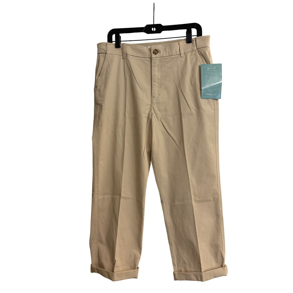 Coldwater Creek Khaki Chino Cropped Pants Tan Cuffed Straight Leg Size 12 NEW